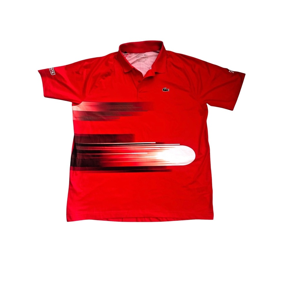 Lacoste Novak Djokovic Tennis Polo Shirt Mens XL Red Lacoste Sport Motion Stripe